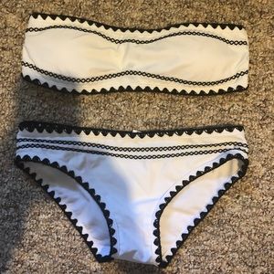 🤍WHITE SHEIN CROTCHET TRIM BANDEAU BIKINI SET🤍